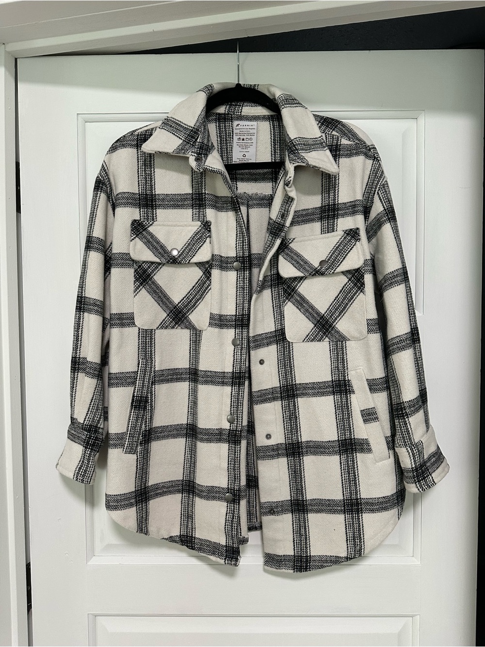 Fornia Black & Cream Plaid Utility Shacket